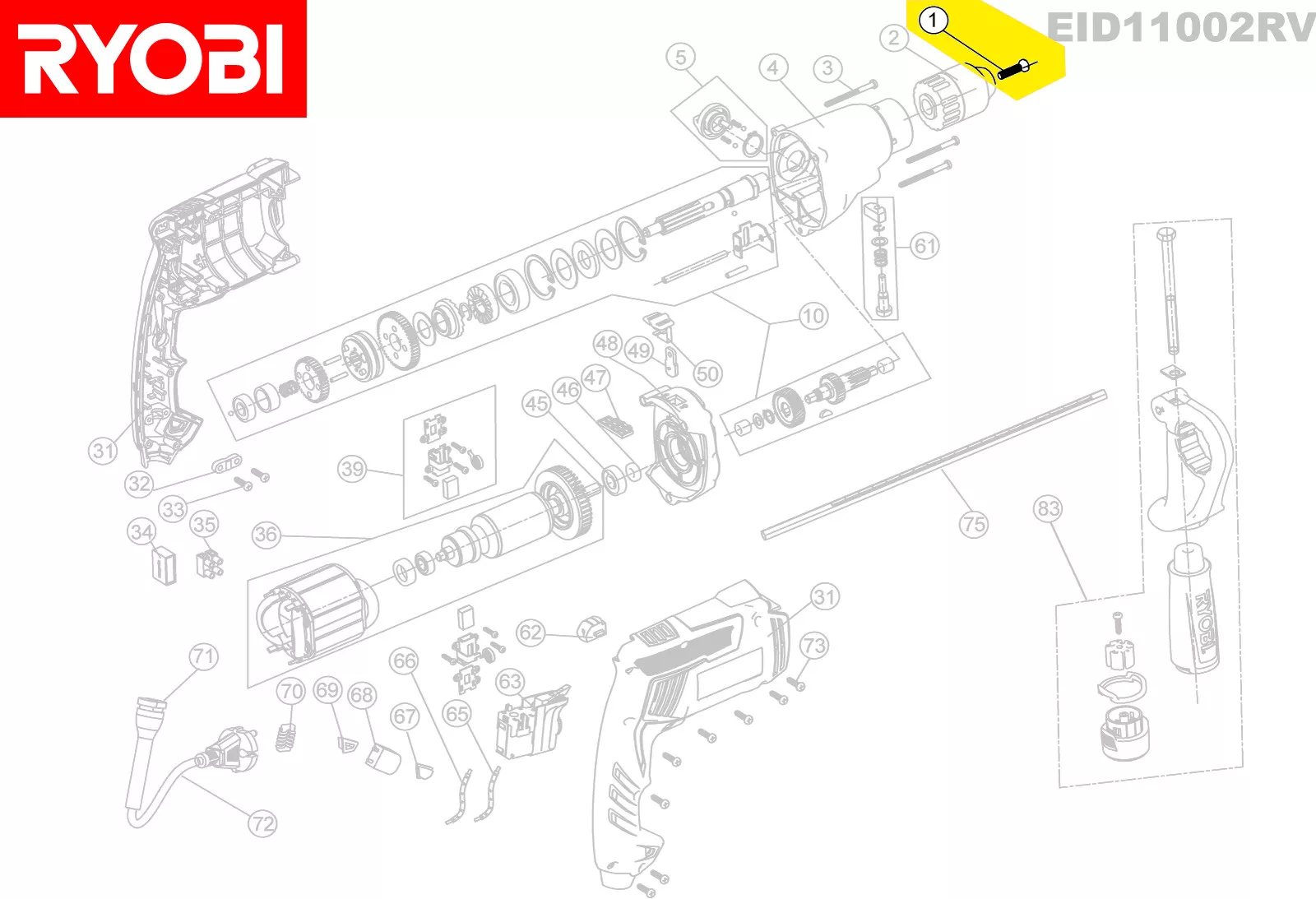 Vis de mandrin réf. 5131015532 Ryobi
